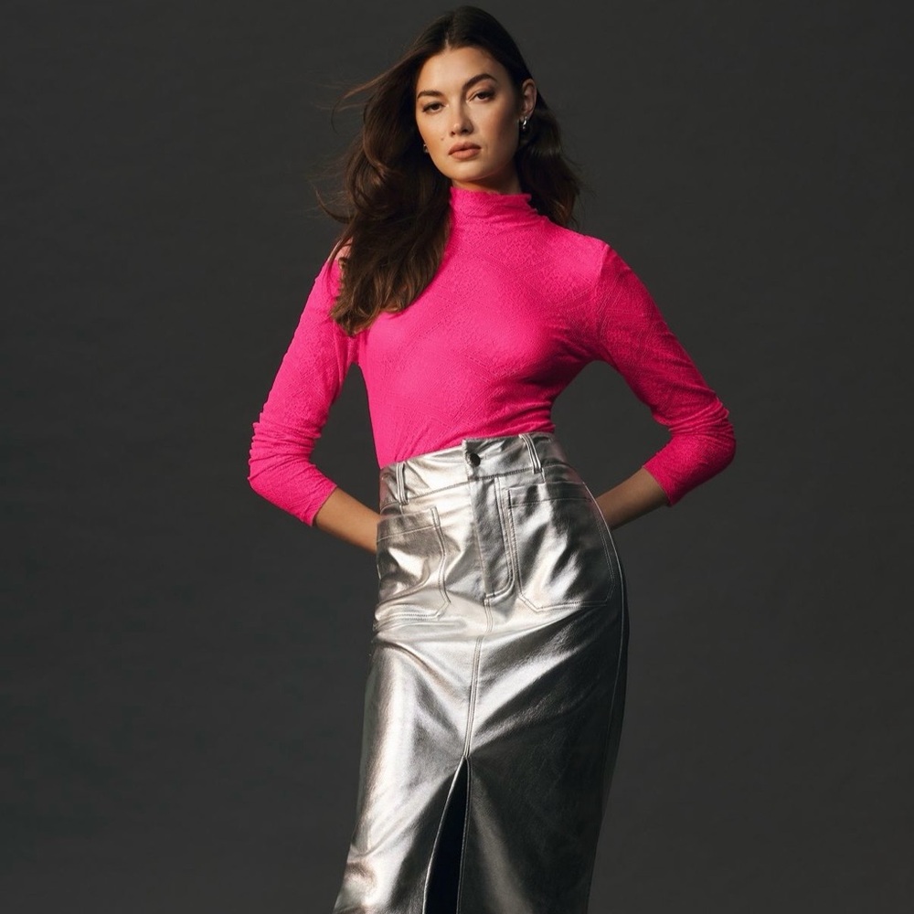 Pink sheer lace Turtleneck